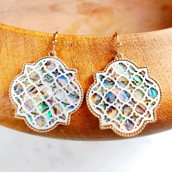 shamelessly sparkly Jewelry - New abalone filigree dangle earrings